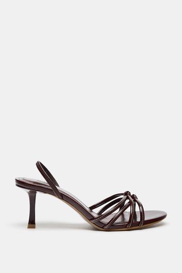 HEELED SANDALS WITH TOPSTITCHING - Burgundy Red by Zara