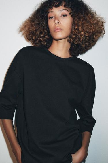 Zara SHORT SLEEVE RUSTIC T-SHIRT - Charcoal