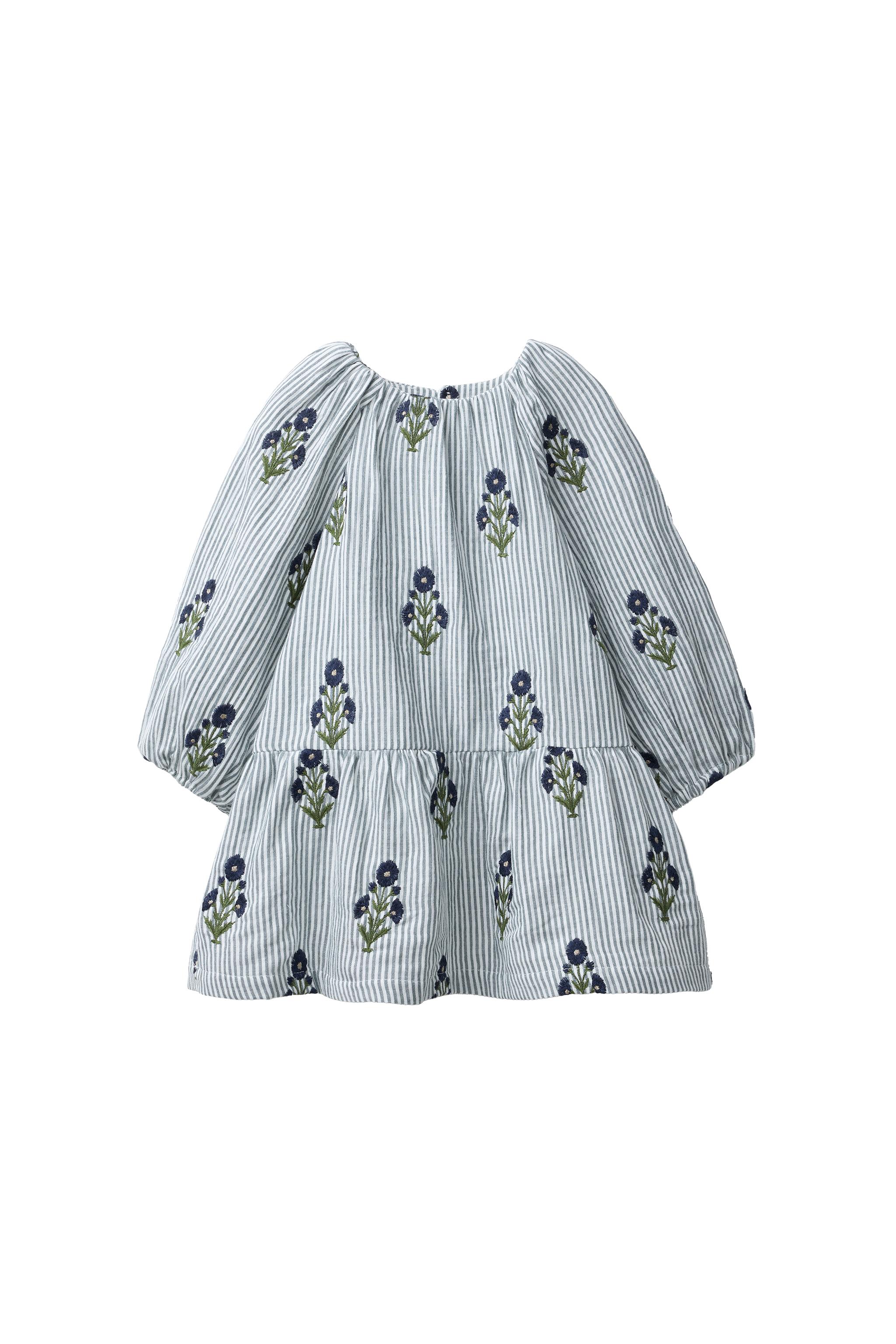 STRIPED EMBROIDERED FLORAL DRESS - Blue | ZARA United States