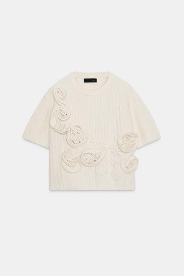 KNITTED TEXTURED FLORAL JUMPER - Ecru by Zara - Image 5