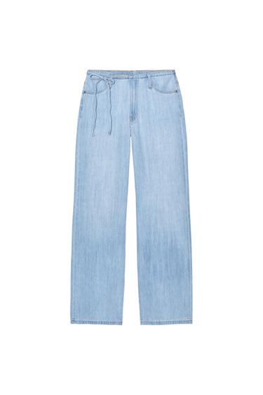 Zara TRF PAJAMA DENIM PANTS - Blue