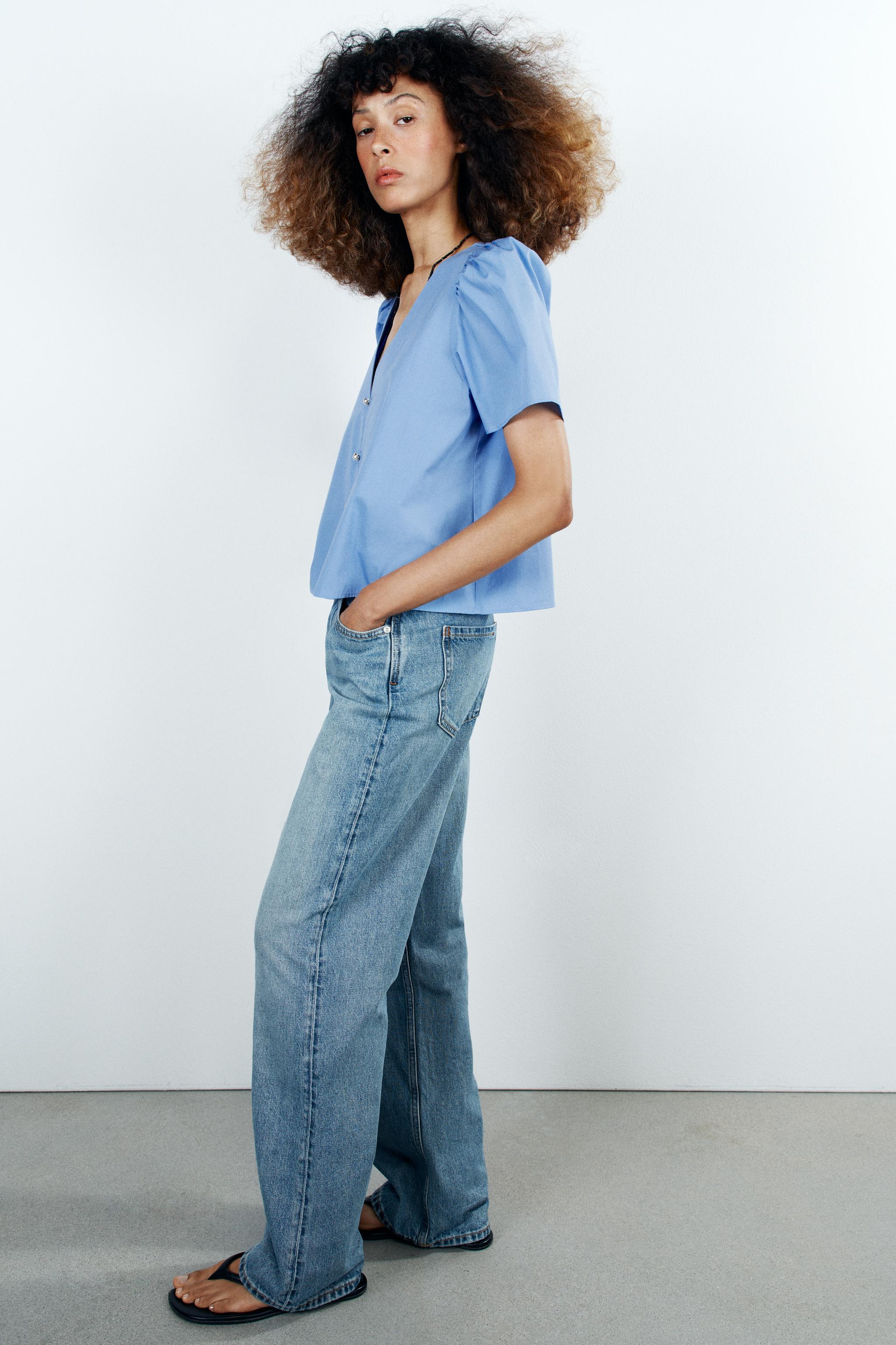 PEARL BUTTON POPLIN TOP