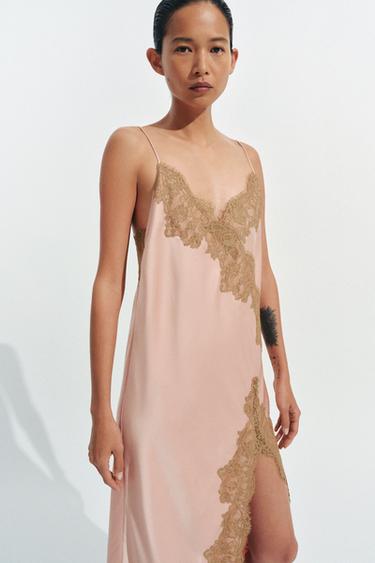 ROBE SATINÉE DENTELLE ZW COLLECTION - Rose poudré de Zara - Image 5