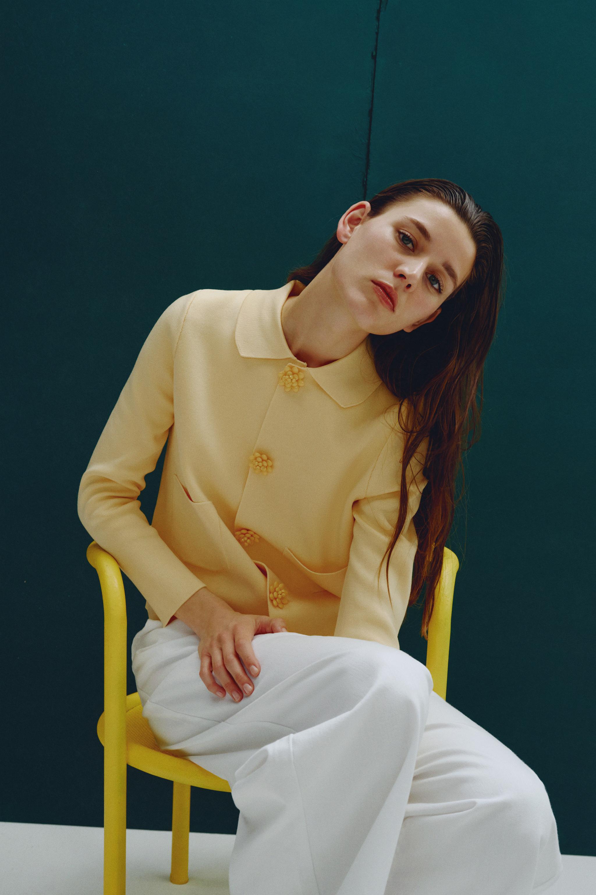 PLAIN KNIT JACKET WITH BEADED BUTTONS - Yellow | ZARA United