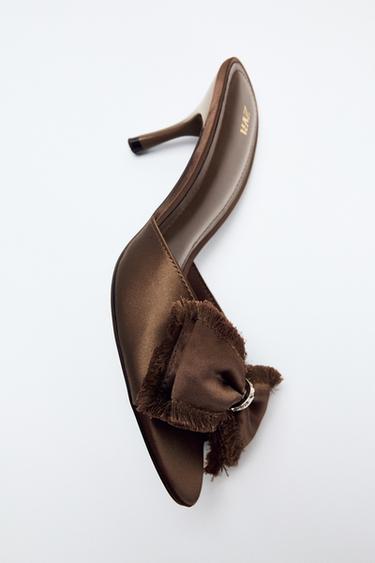 Zara SATIN EFFECT HEELS - Chocolate Brown