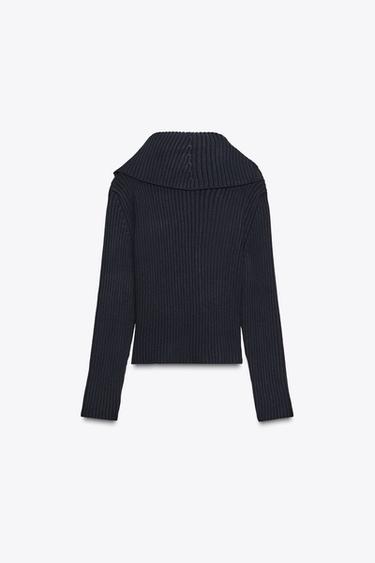 ZIP-UP RIB KNIT CARDIGAN - Navy blue by Zara - Image 1