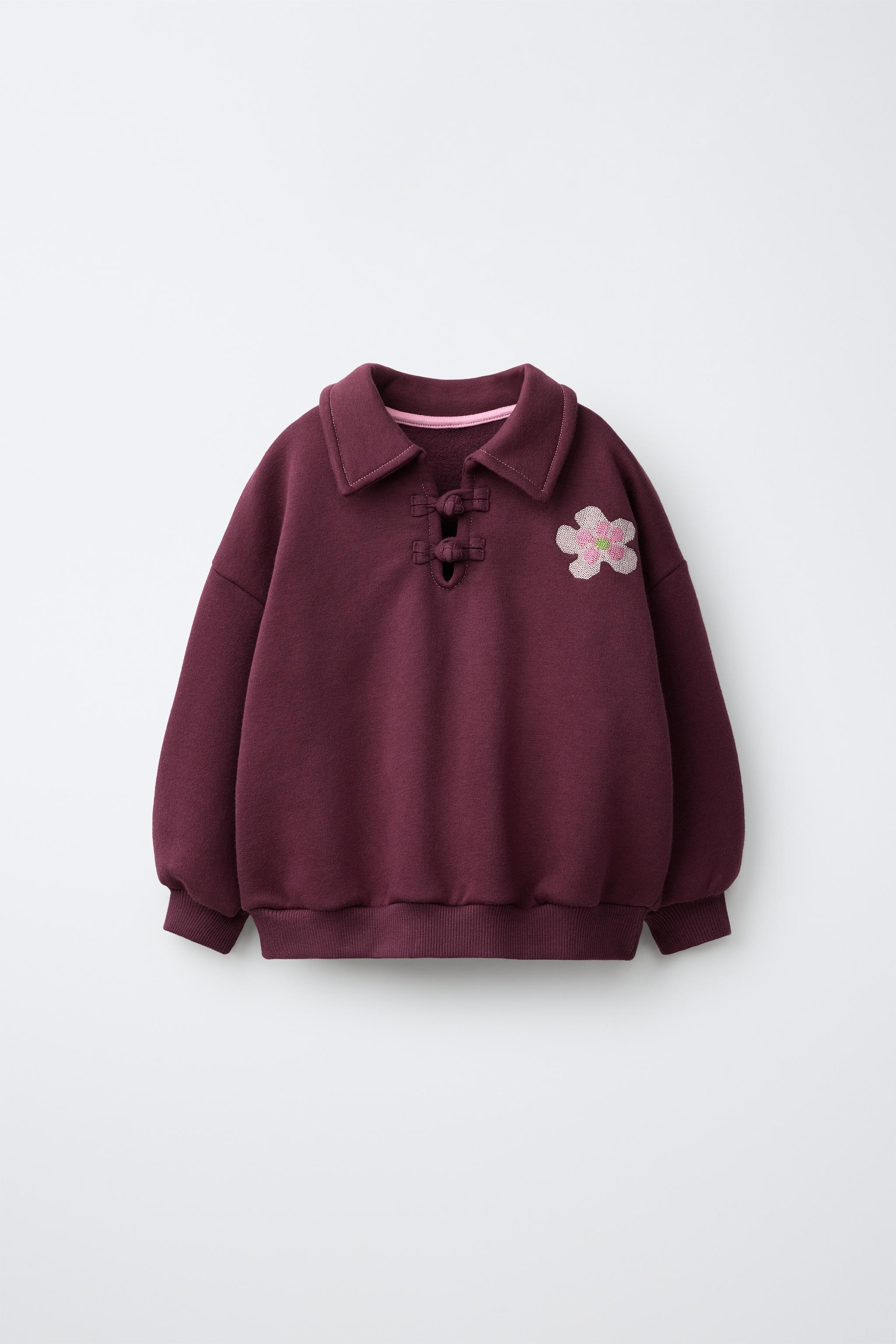 EMBROIDERED FROG FASTENING POLO SWEATSHIRT — Eggplant