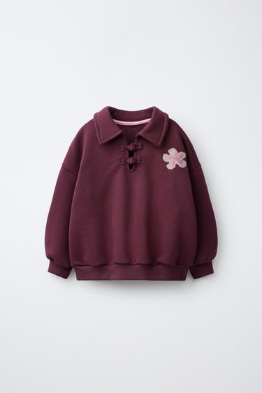 SUDADERA POLO ALAMARES Y BORDADO - Berenjena de Zara