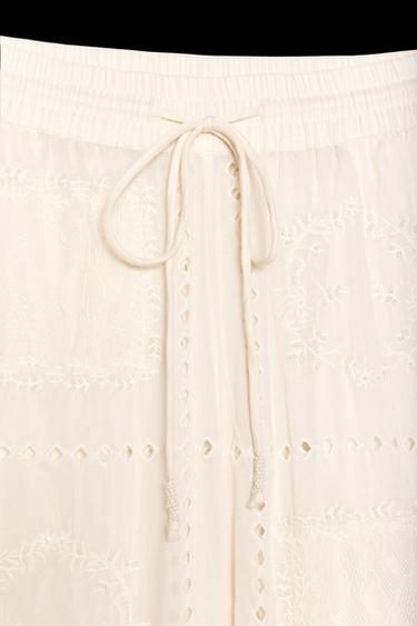 EMBROIDERED PYJAMA TROUSERS ZW COLLECTION - Ecru by Zara