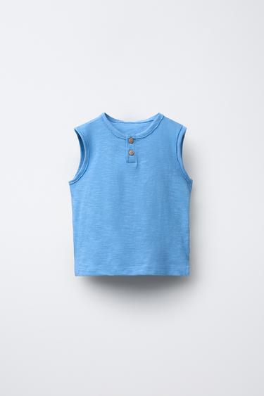 Zara SLEEVELESS HENLEY SHIRT - Light blue - Image 0