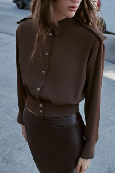 SHORT SHIRT WITH SHOULDER TABS - Brown by Zara