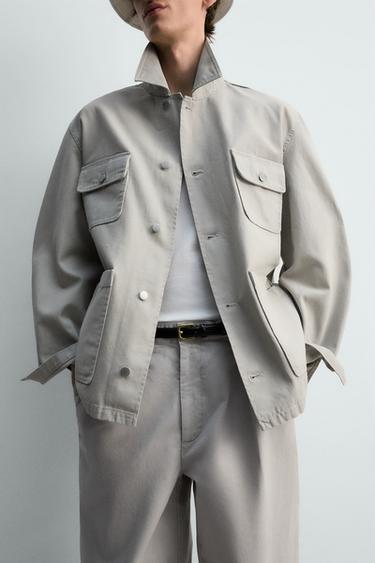 RELAXED FIT WASHED JACKET WITH POCKETS - Grey / Blue by Zara - Image 4