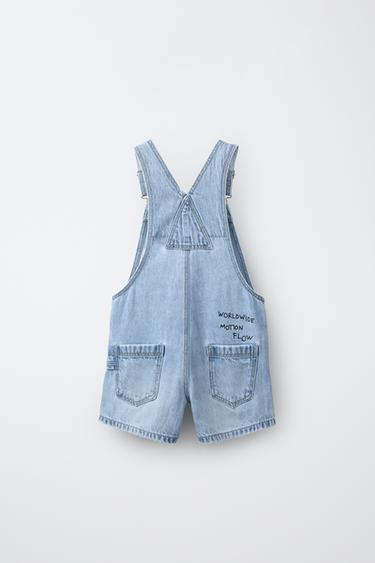 DISTRESSED DENIM SHORT OVERALLS — Light blue 2
