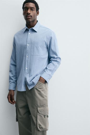 TEXTURED SHIRT WITH POCKET - Sky blue by Zara - Image 4