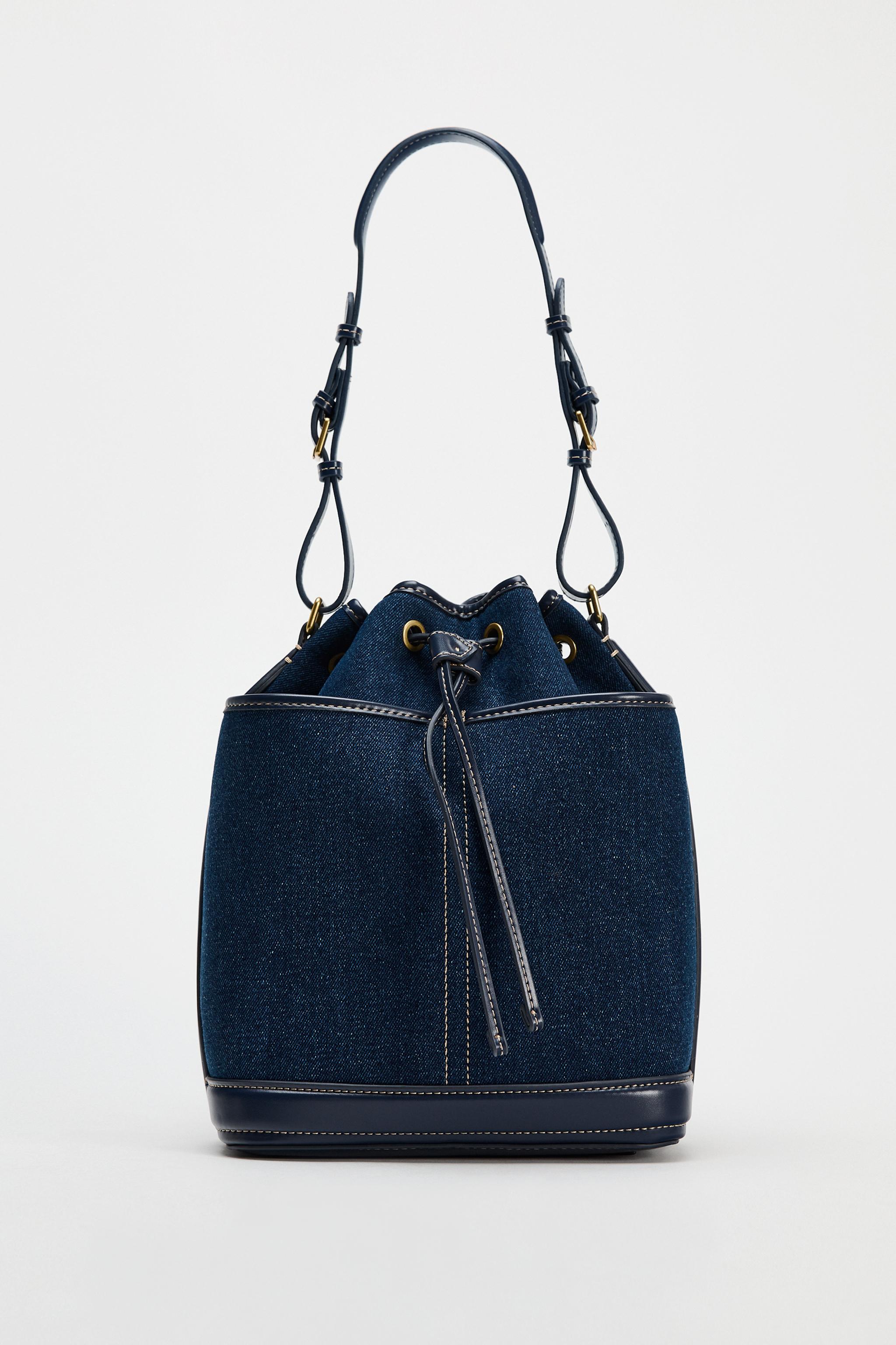DENIM MAXI BUCKET BAG WITH GATHERED DETAIL - Denim Blue