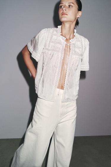 TOP SATINADO PUNTILLA ZW COLLECTION - Blanco de Zara