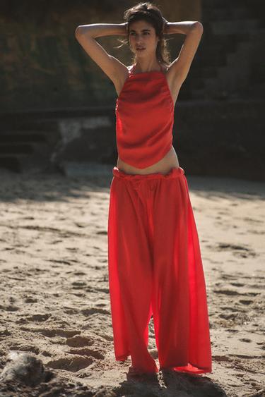 NECKHOLDER-TOP UND PALAZZOHOSE - Blau von Zara