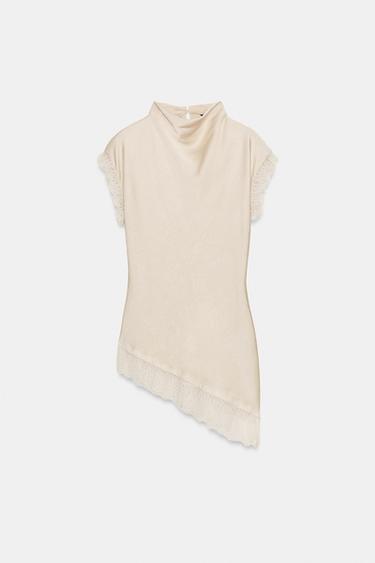 DRAPED LACE TOP - Ecru by Zara - Image 0