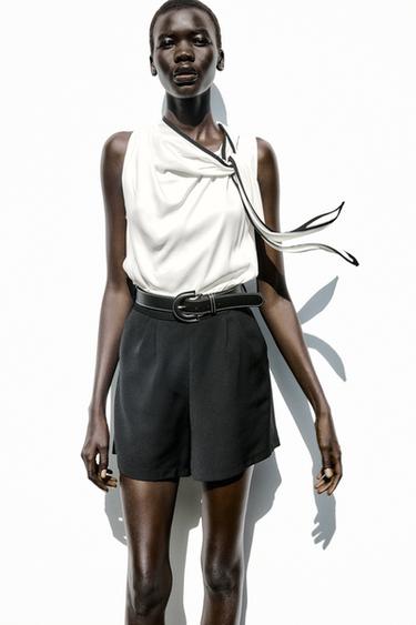 CONTRAST BELTED SHORTS JUMPSUIT - Black / White by Zara