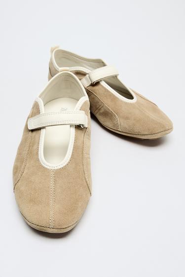 LEDERBALLERINA MIT RIEMCHEN - Sandfarbe von Zara