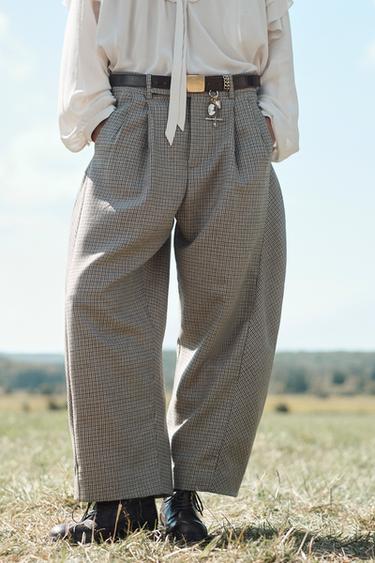 PANTALON BALLON À CARREAUX AVEC LAINE ÉDITION LIMITÉE - Écru / Noir de Zara - Image 2