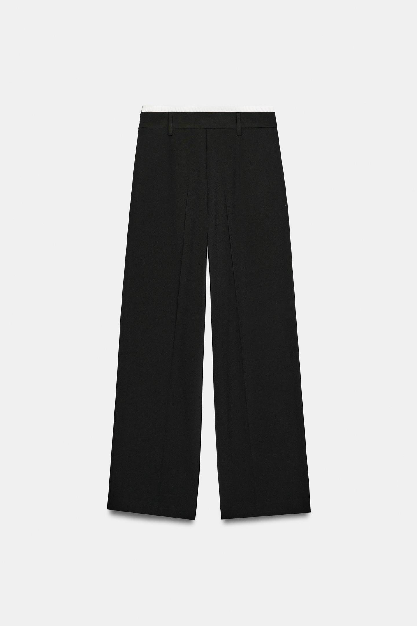 Женские брюки Zara Wide-Leg Double-Waist, цвет: Чёрный — фото 7