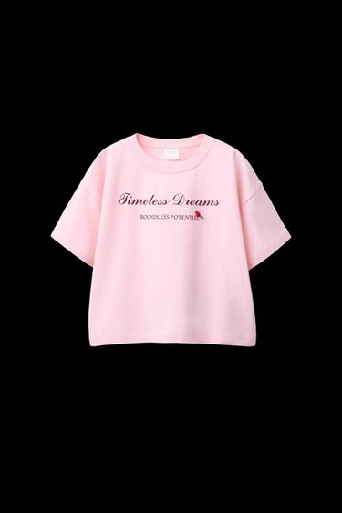 Zara HEAVY TEXT T-SHIRT - Pink - Image 0