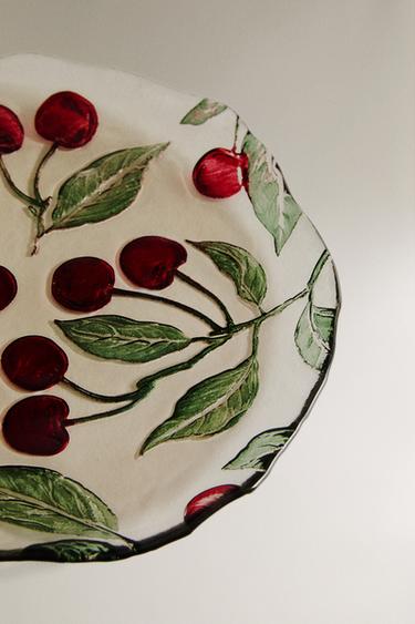 GLASS DESSERT PLATE WITH CHERRIES -  by Zara - Image 2
