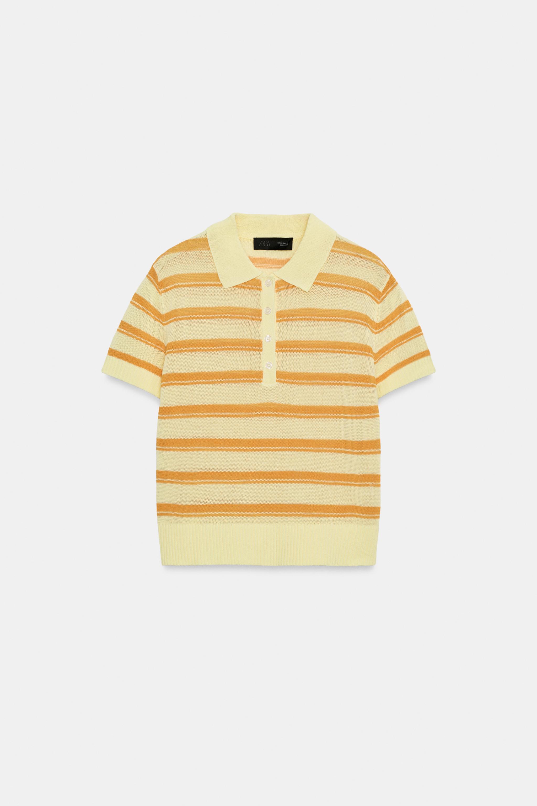 ZARA ストライプ柄ミックスニットポロシャツ　新品 ZARA ストライプ柄ミックスニットポロシャツ - メルカリ