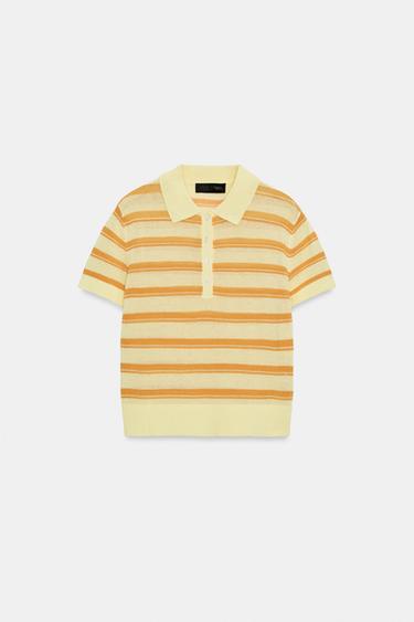 POLO EN MAILLE À RAYURES ET MANCHES COURTES - Rayures de Zara - Image 6