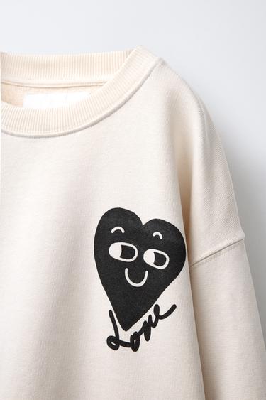 HEART PRINT HOODIE - Ecru by Zara - Image 2