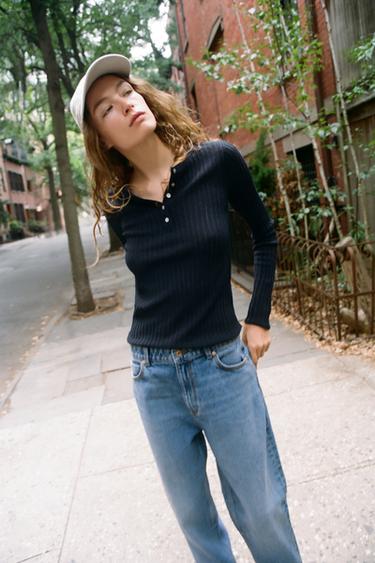 BUTTONED HENLEY T-SHIRT - Navy blue by Zara