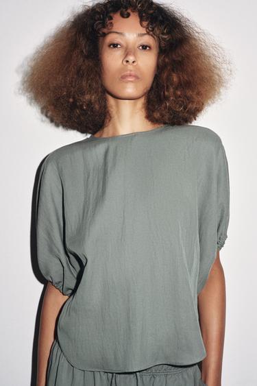 БЛУЗА С ОБЪЕМНЫМИ РУКАВАМИ — ZW COLLECTION — СЕРО-СИНИЙ от Zara