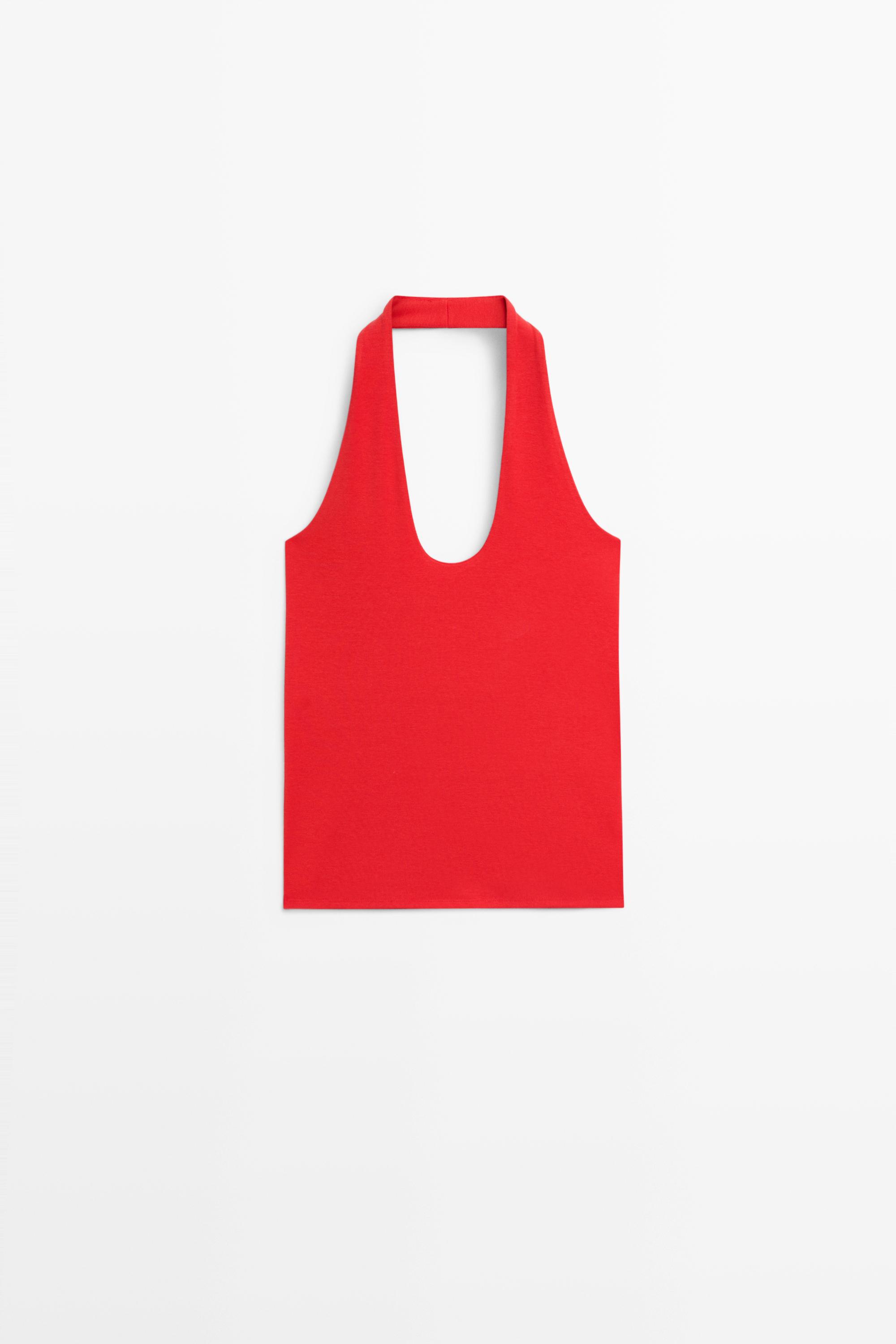 Cotton modal blend halter top — Red