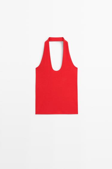 Zara Cotton modal blend halter top - Red - Image 0