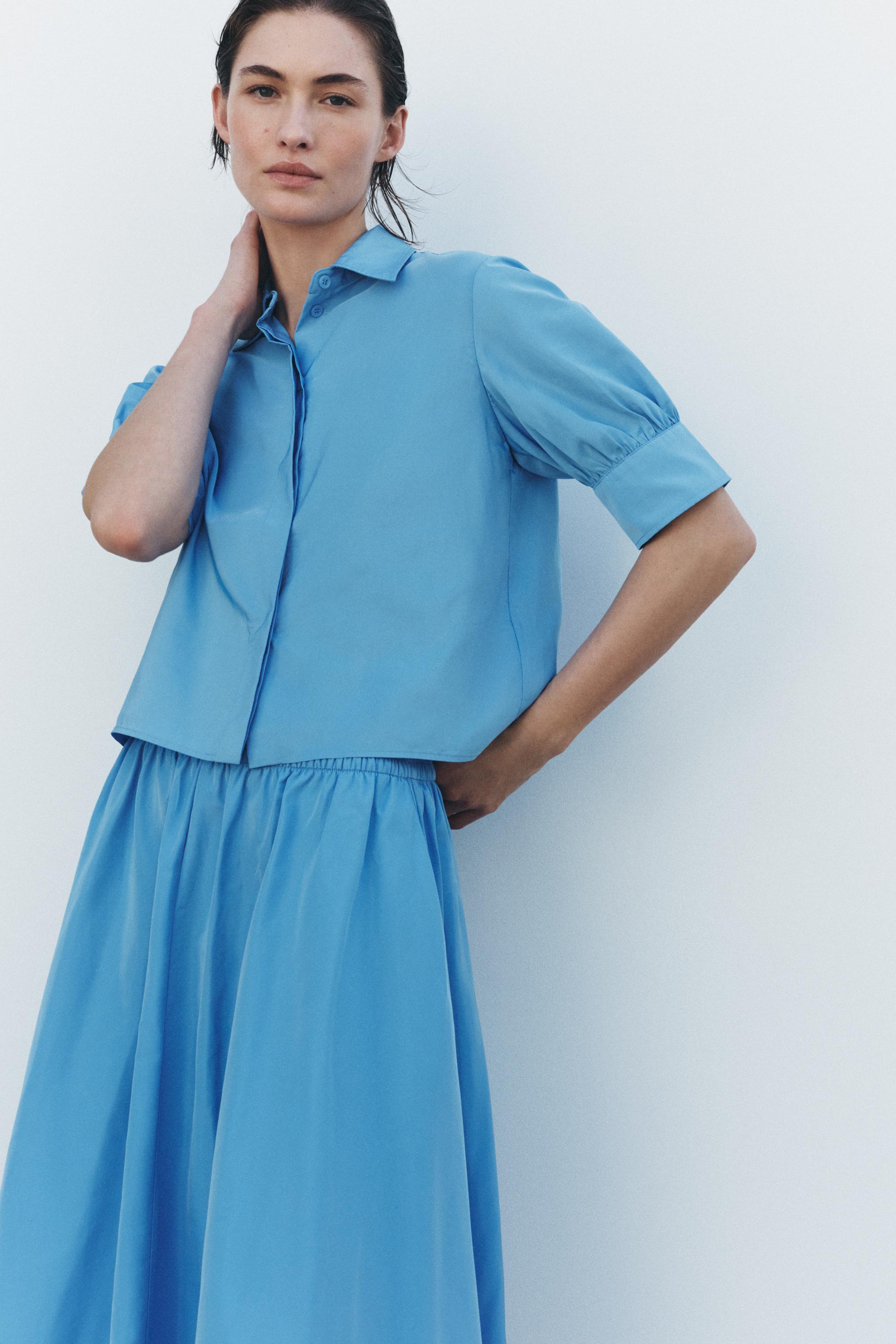 ZW COLLECTION パフ ミディスカート - ブルー | ZARA Japan / 日本