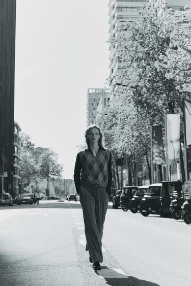 WIDE CHECK TROUSERS - Brown by Zara - Image 0