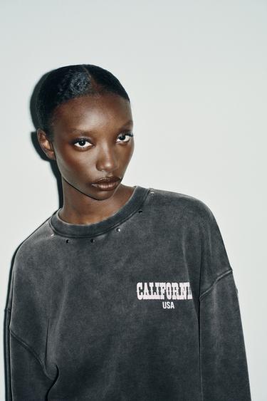 WASHED SLOGAN SWEATSHIRT - Anthracite grey by Zara
