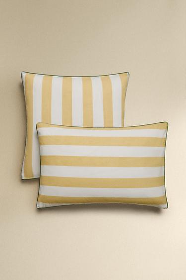 STRIPED WASHED COTTON PILLOWCASE - Yellow by Zara