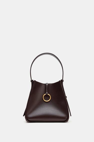 MINI BUCKET BAG WITH METAL RING - Burgundy Red by Zara