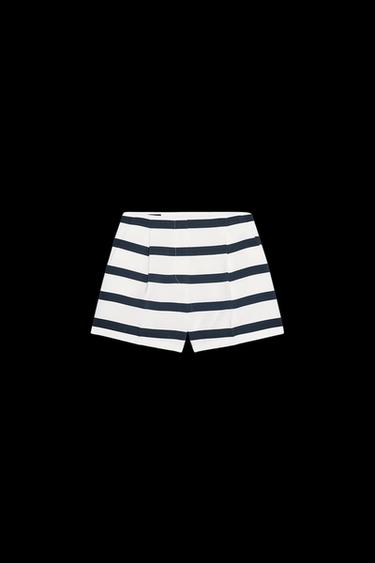 STRIPED BERMUDA SHORTS WITH DARTS - White / Navy by Zara - Image 0
