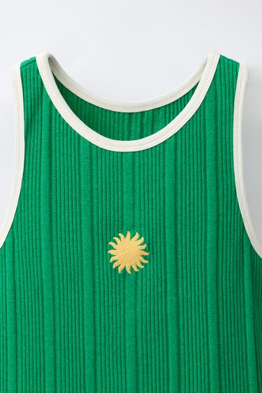 RIB DRESS WITH EMBROIDERY - Green by Zara - Image 2