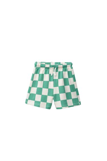 SHORT À CARREAUX DAMIER - Écru / Vert de Zara