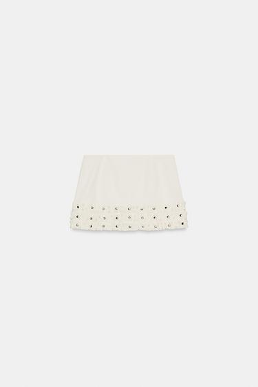MINI SKIRT WITH RUFFLES AND STUDS - Ecru by Zara - Image 3
