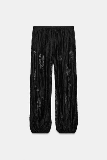CALÇA CULOTTE DE RENDA ZW COLLECTION - Preto da Zara