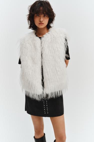 Zara ZW COLLECTION 人造毛背心 - 白色
