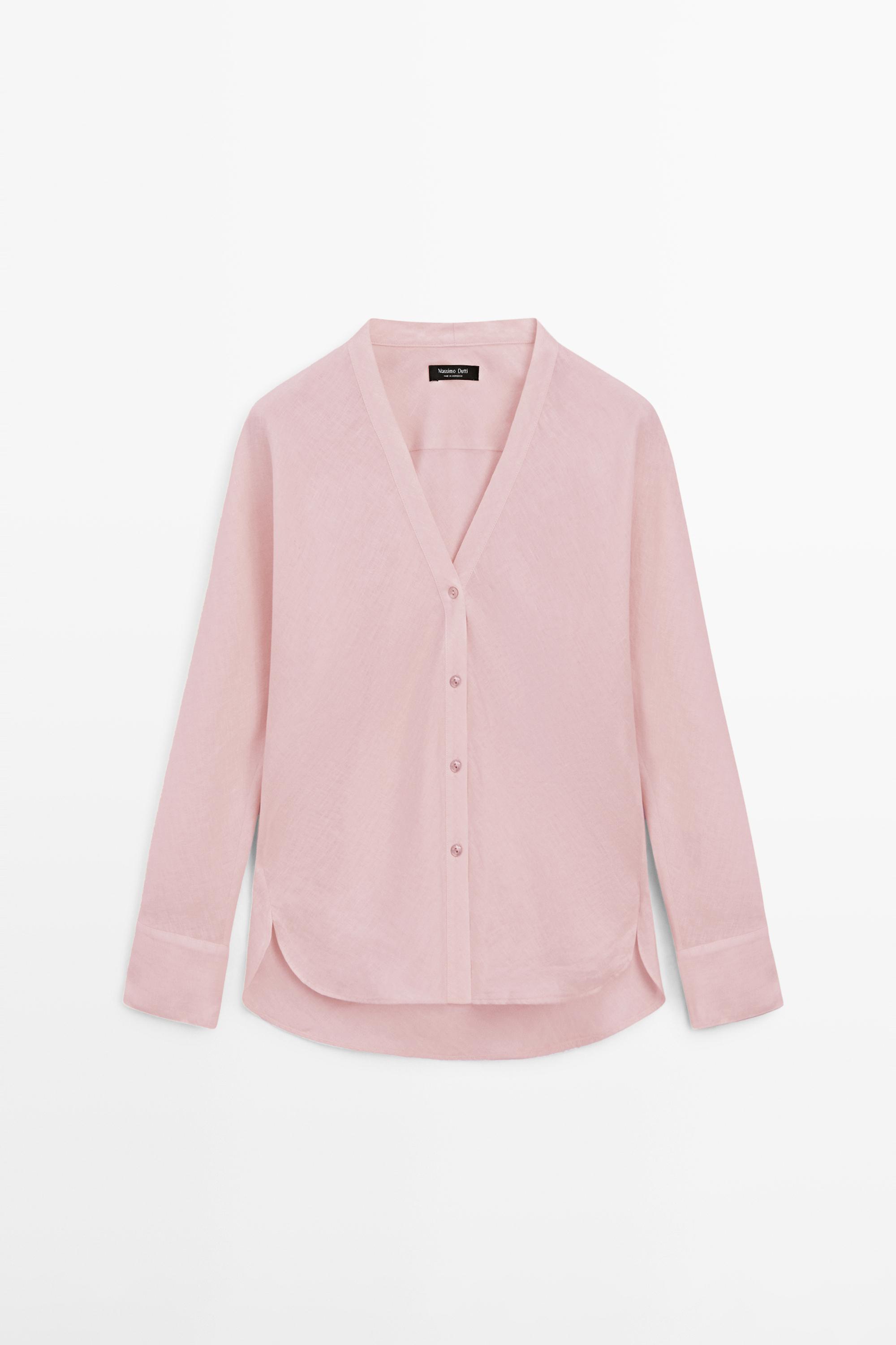 Lightweight 100% linen V-neck shirt