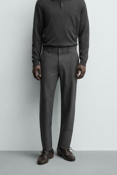 COMFORT TEXTURED CHINO TROUSERS - Grey / Natural by Zara