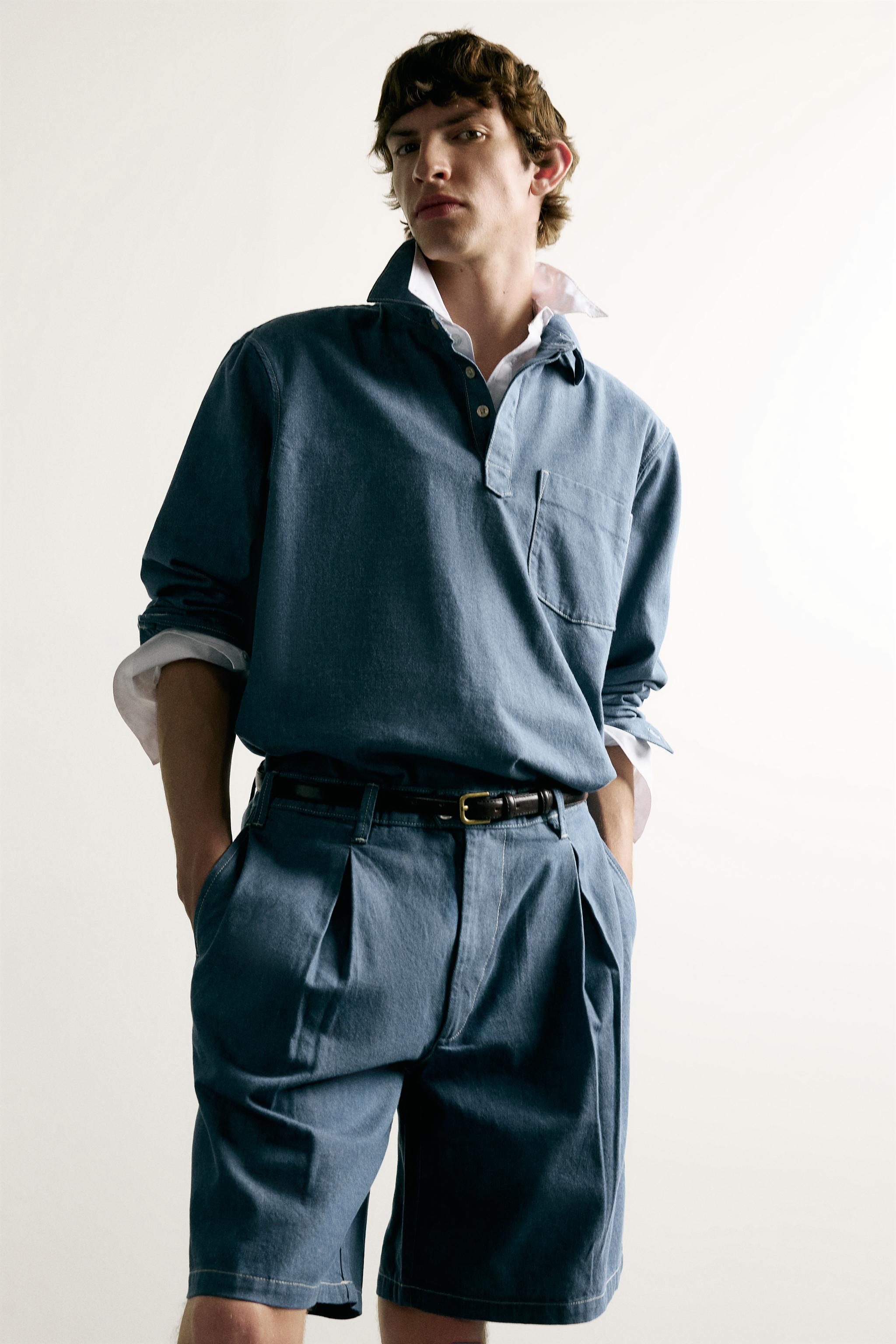 Мужские шорты Zara PLEATED LIGHTWEIGHT DENIM SHORTS — фото 5