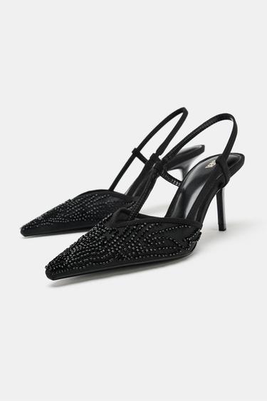 MESH RHINESTONE SLINGBACK SHOES - Black by Zara - Image 2